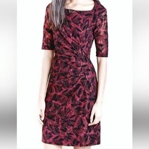 Anthropologie Maeve Elorn Burgundy And Black Floral Lace Dress